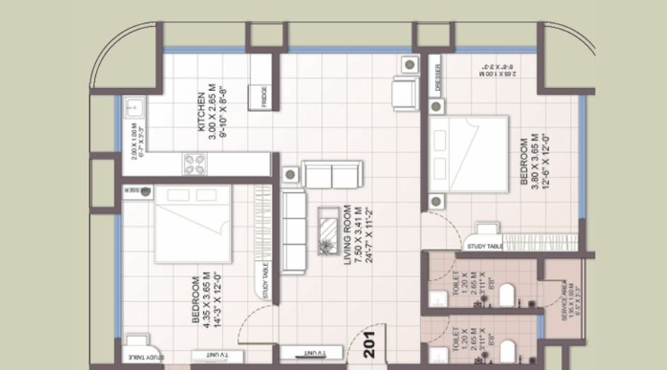 Magnum-Omkar-and-Parinita-Floor-Plan-2 BHK- 894 Sqft